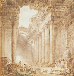 Harabelerde Bir Colonnade, 1780 (kağıt üzerinde kalem ve mürekkep ve tuvalet) by Hubert Robert